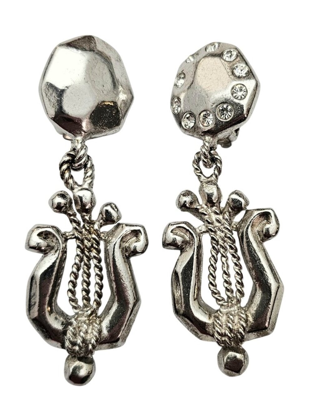Ungaro Paris Lyre Harp Dangle Mismatches Clip On Earrings Signed, J605